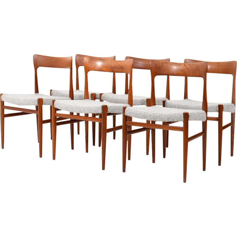 Set of 6 vintage Danish Mid Century organic shaped Chairs in solid Teak 1950