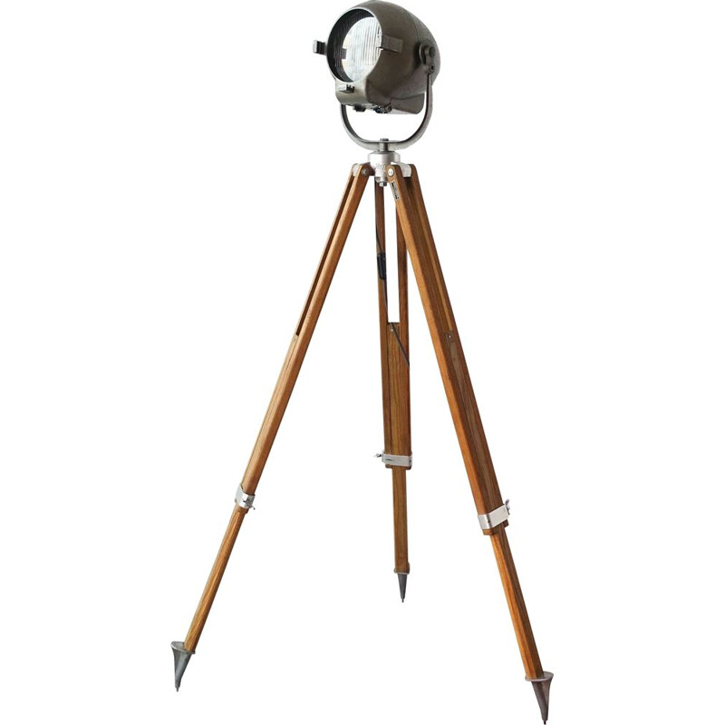 Vintage stranded electric theatre floor lamp with tripod by Kern Aarau 1950