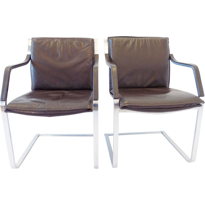 Paire de fauteuils vintage en cuir brun de la collection d'art de Rudolf Glatzel pour Knoll 1980