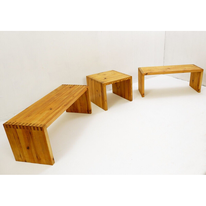 Set of 3 vintage solid pine side tables by Ate Van Apeldoorn for Houtwerk Hattem