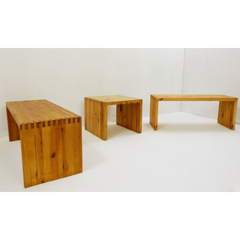 Set of 3 vintage solid pine side tables by Ate Van Apeldoorn for Houtwerk Hattem