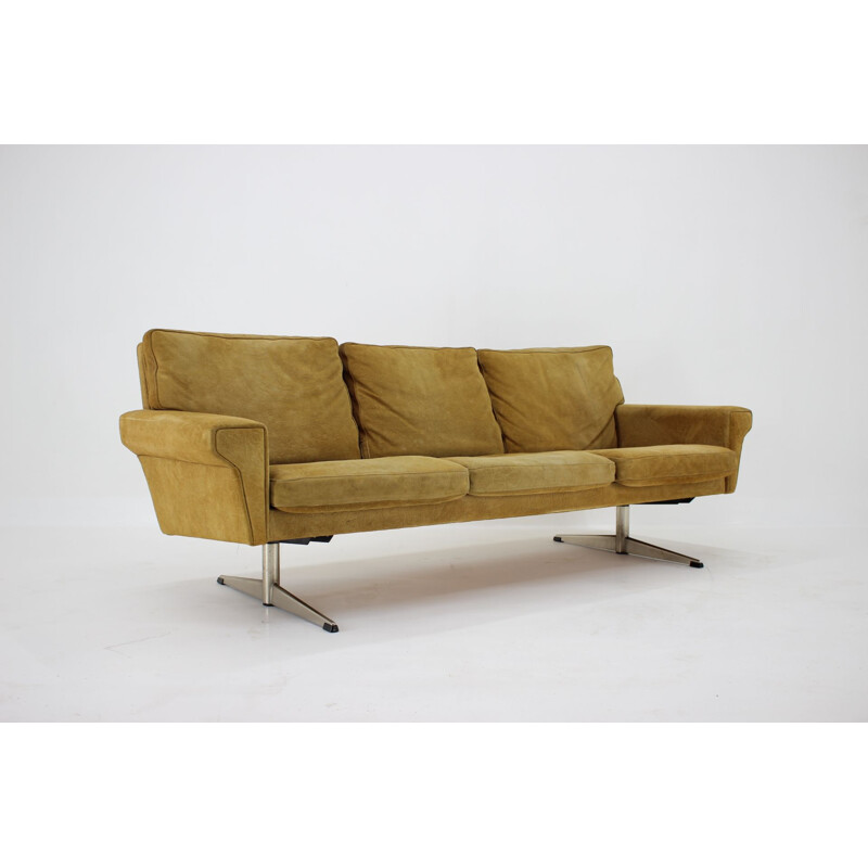 Vintage 3 seater suede leather sofa by Georg Thams, Denmark 1970
