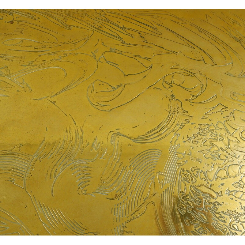 Vintage engraved brass coffee table by Guy De Jong, Belgium