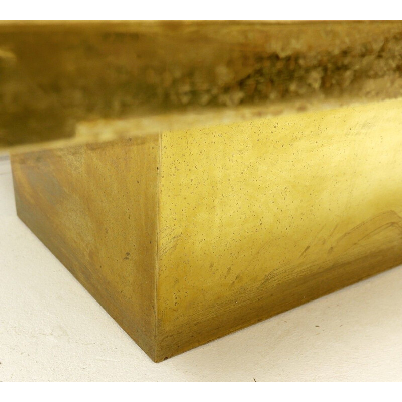 Vintage engraved brass coffee table by Guy De Jong, Belgium