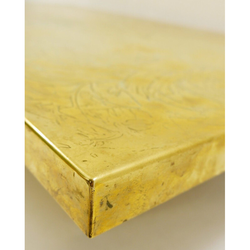 Vintage engraved brass coffee table by Guy De Jong, Belgium