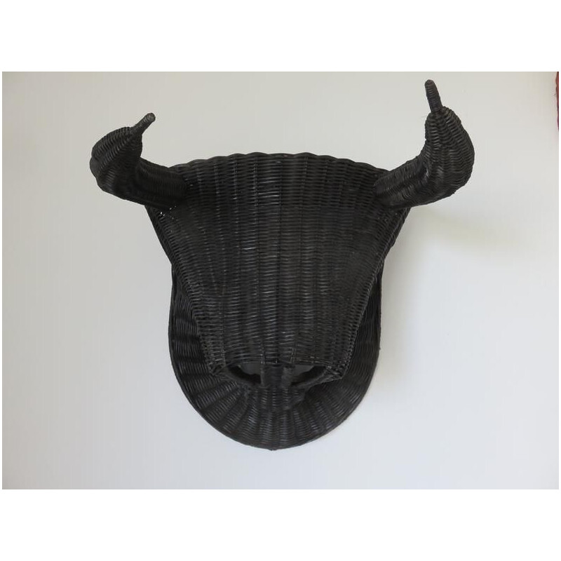 Vintage Rattan Minotaur bull head 1960s