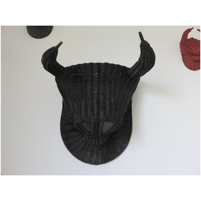 Vintage Rattan Minotaur bull head 1960s