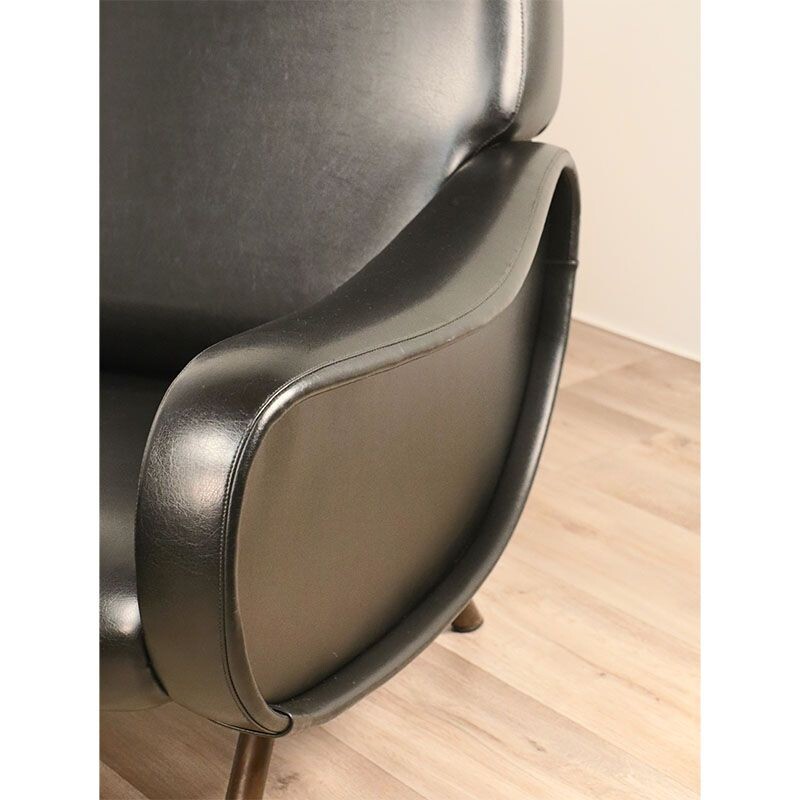 Paire de fauteuils vintage Lady en cuir noir, Marco Zanuso pour Arflex 1950