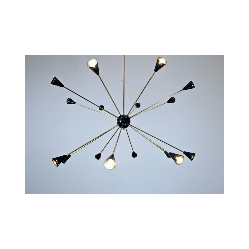 Vintage Sputnik ceiling light in brass and metal, 1960