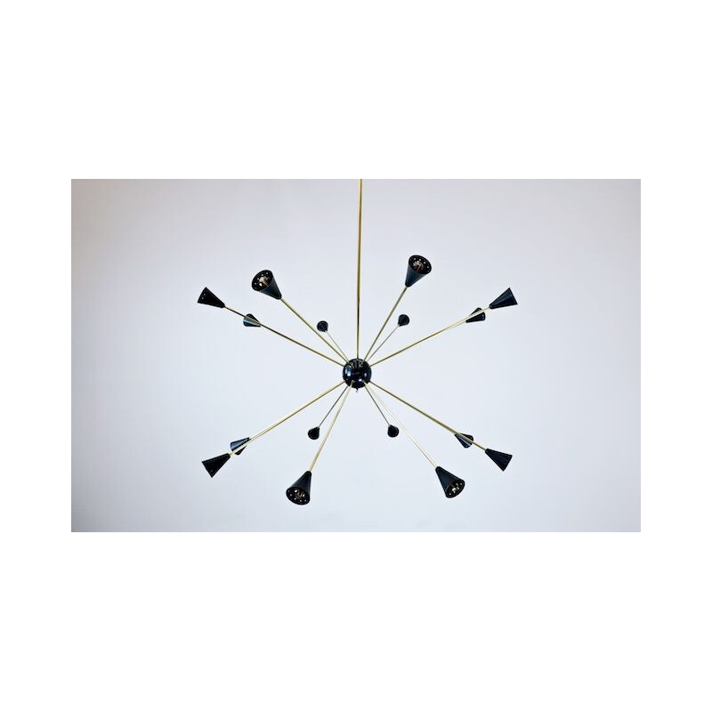 Vintage Sputnik ceiling light in brass and metal, 1960