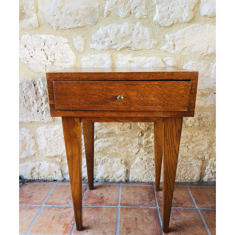 Vintage bedside table with compass feet 1950s