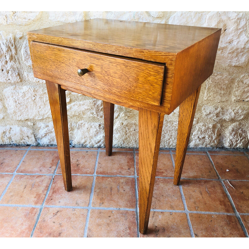 Vintage bedside table with compass feet 1950s