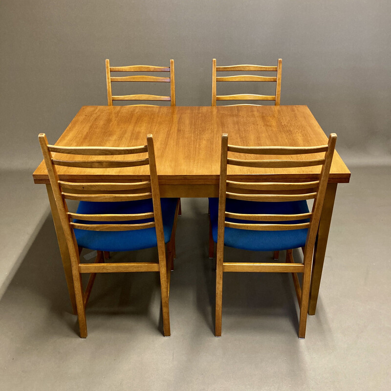 Vintage High table and its 4 Scandinavian chairs 1950s