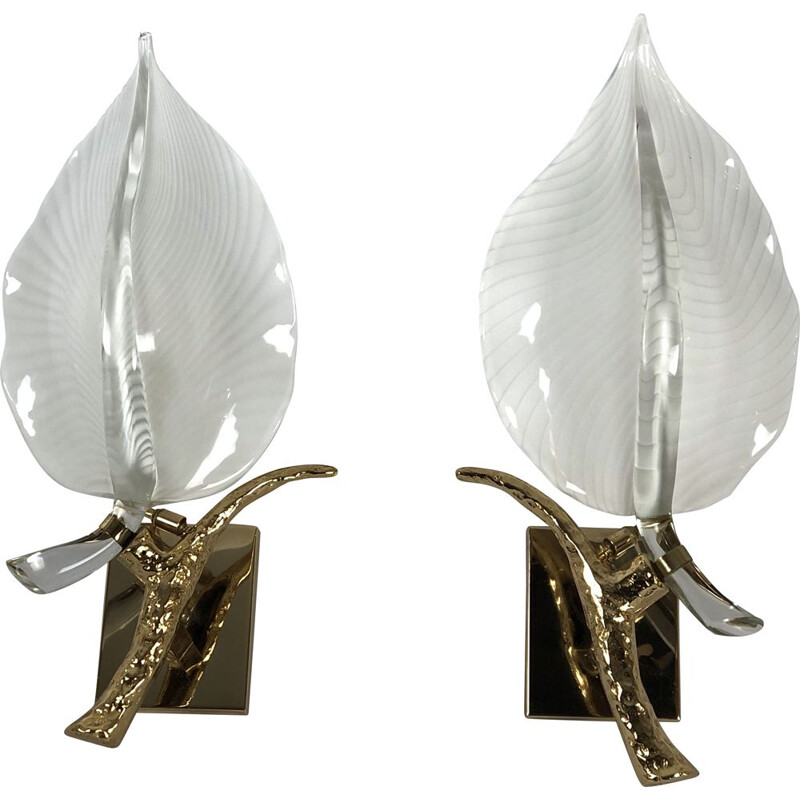 Vintage wall lamps in Murano glass and gilding by Franco Luce, Italy 1970