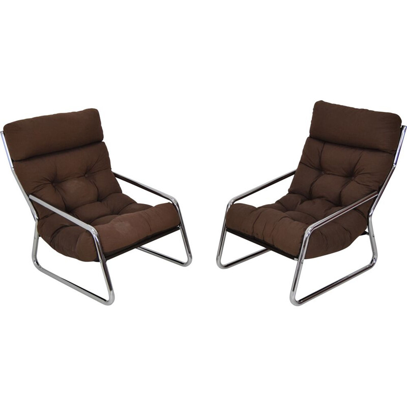 Pair of vintage chromed armchairs, Czechoslovakia 1970