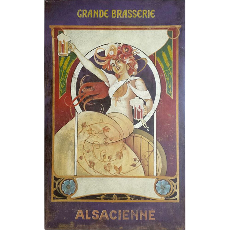 Vintage Art Deco chapa pintada "Grande Brasserie Alsacienne", 1920