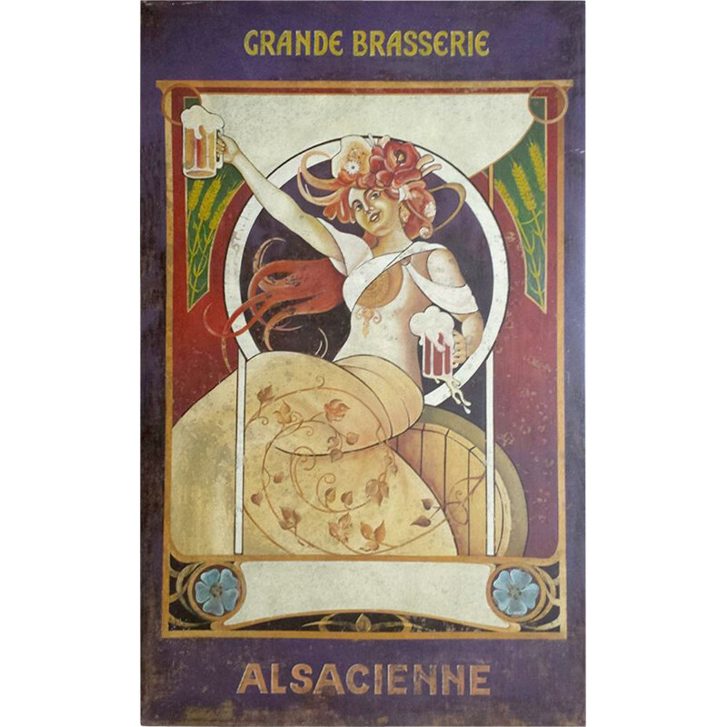 Vintage Art Deco painted sheet metal "Grande Brasserie Alsacienne", 1920