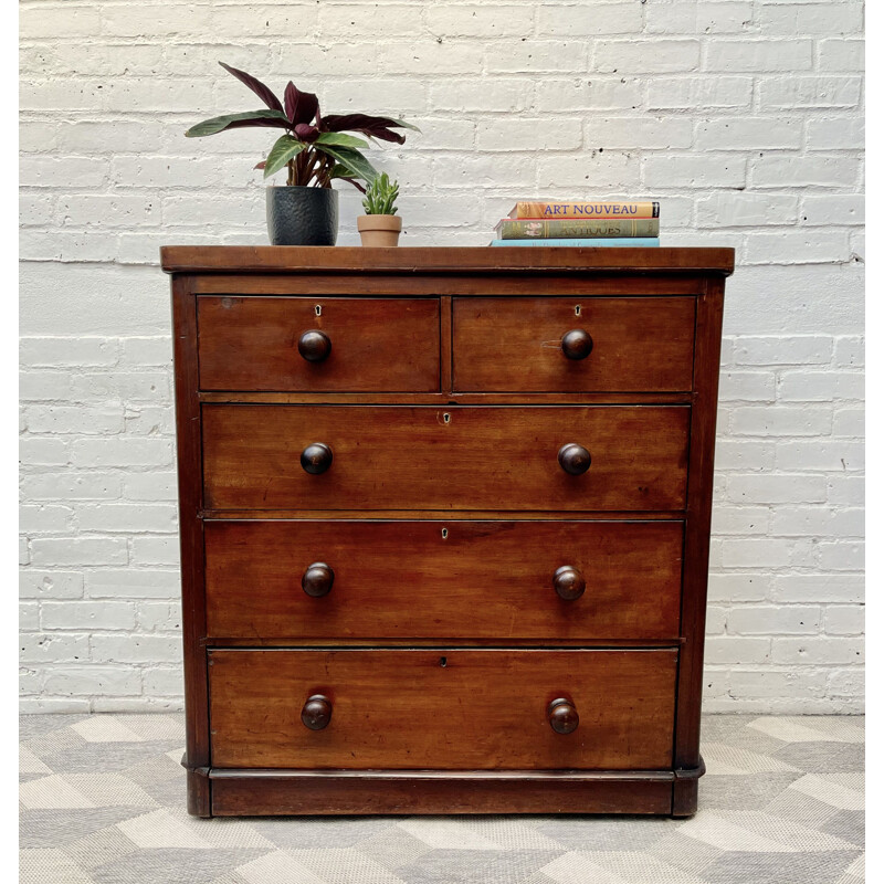 Large vintage Victorian Chest of Bedroom Drawers Mahogany 1890s