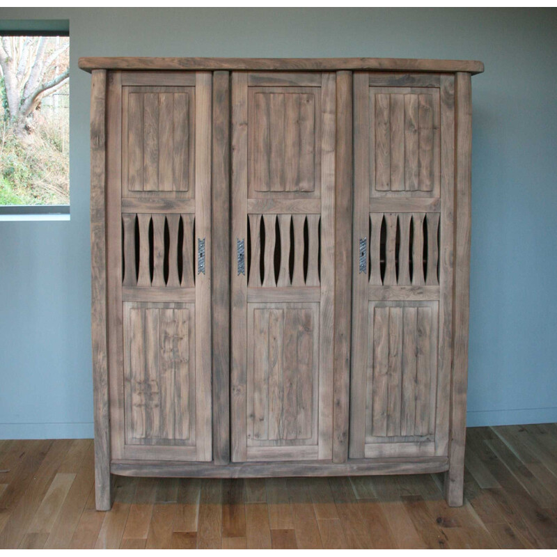 Vintage Brutalist wooden wardrobe 1960s