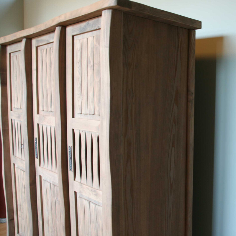 Vintage Brutalist wooden wardrobe 1960s