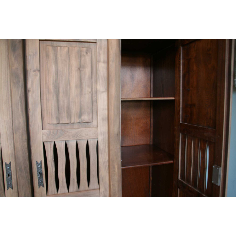 Vintage Brutalist wooden wardrobe 1960s