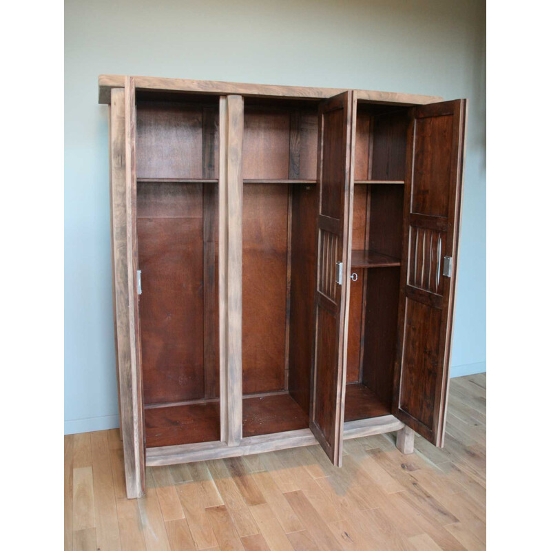 Vintage Brutalist wooden wardrobe 1960s