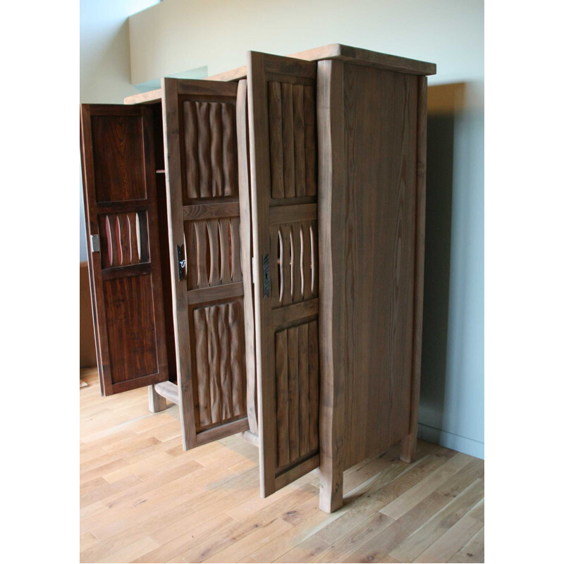 Vintage Brutalist wooden wardrobe 1960s