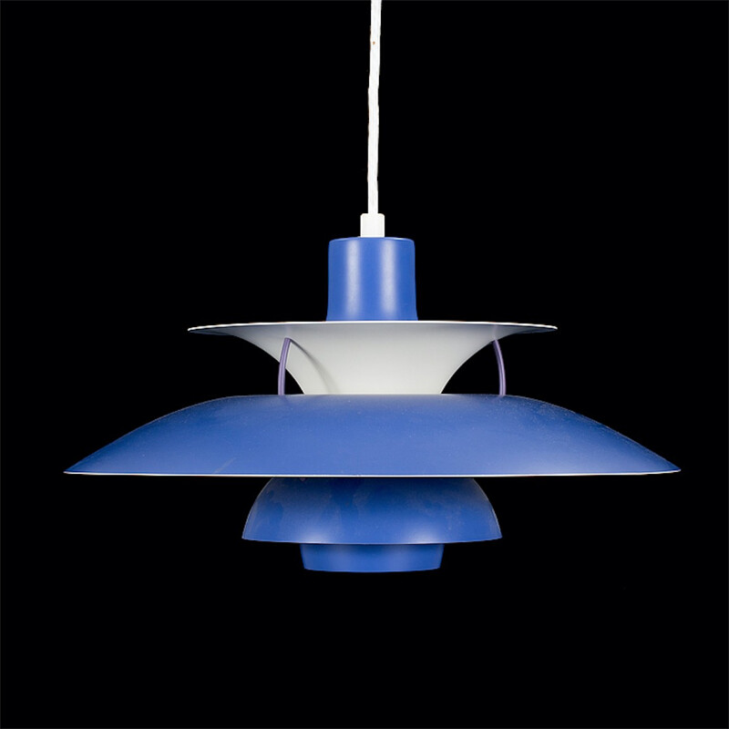 Suspension "PH5" Louis Poulsen en métal bleu et blanc, Poul HENNINGSEN - 1960