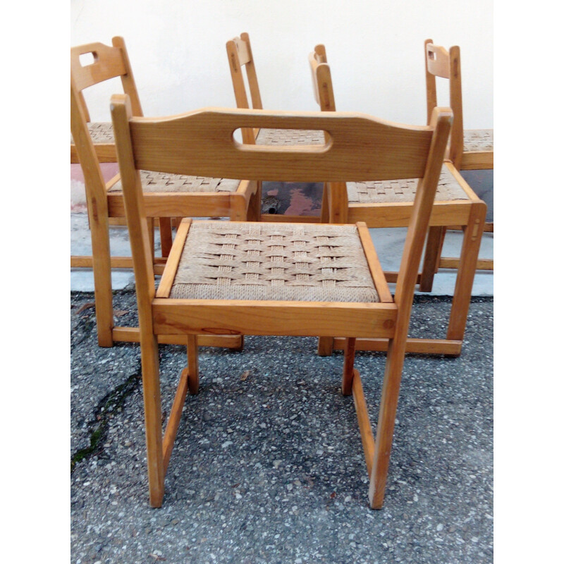Set of 6 vintage beech chairs 1970s