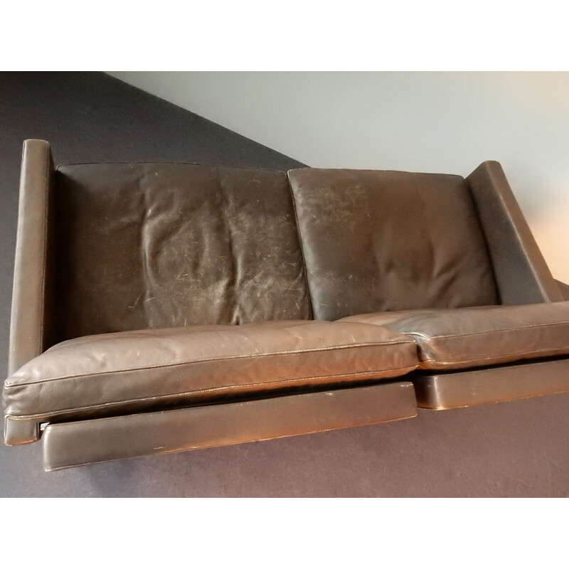 Canapé vintage en cuir brun par Poul Kjærholm pour E. Kold Christensen Danemark