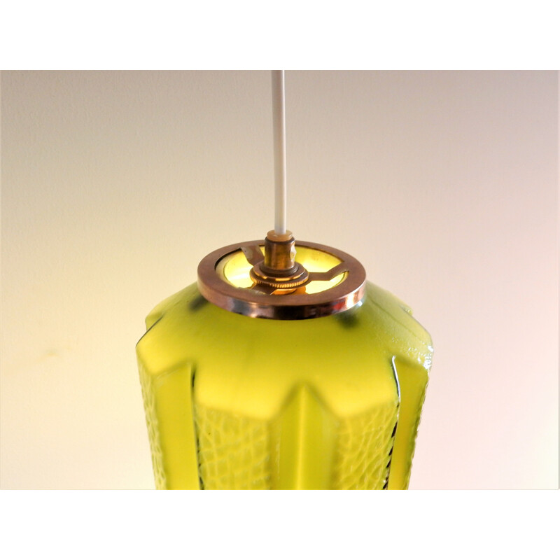 Lámpara de suspensión vintage de vidrio verde de Helena Tynell para Flygsfors, Suecia 1960