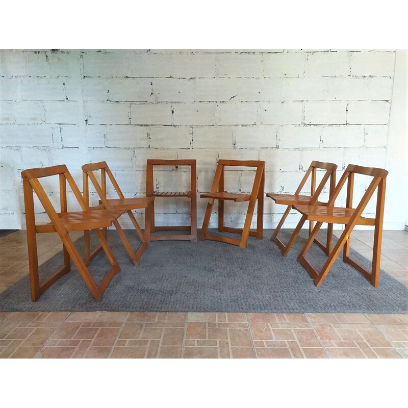 Lot de 6 chaises vintage pliantes Aldo Jacober 1970
