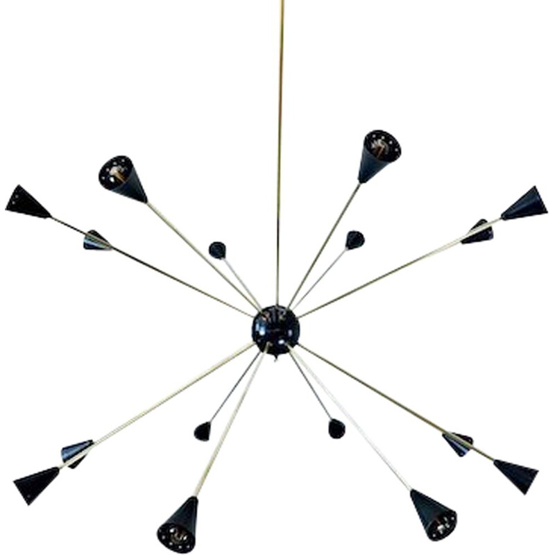 Vintage Spoetnik plafondlamp van messing en metaal, 1960