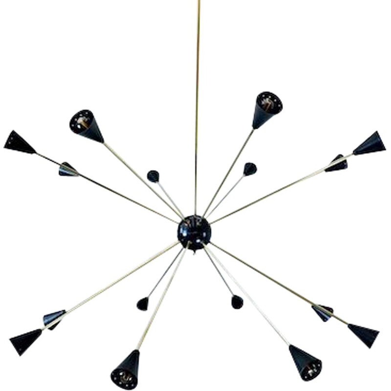 Vintage Sputnik ceiling light in brass and metal, 1960