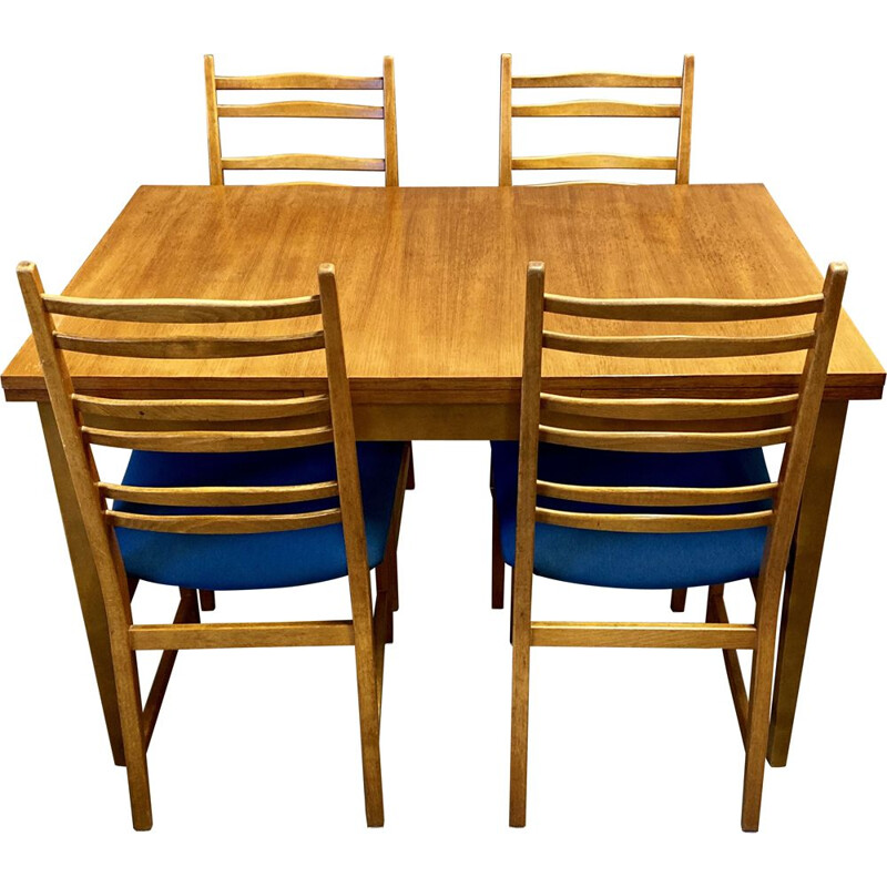 Vintage High table and its 4 Scandinavian chairs 1950s