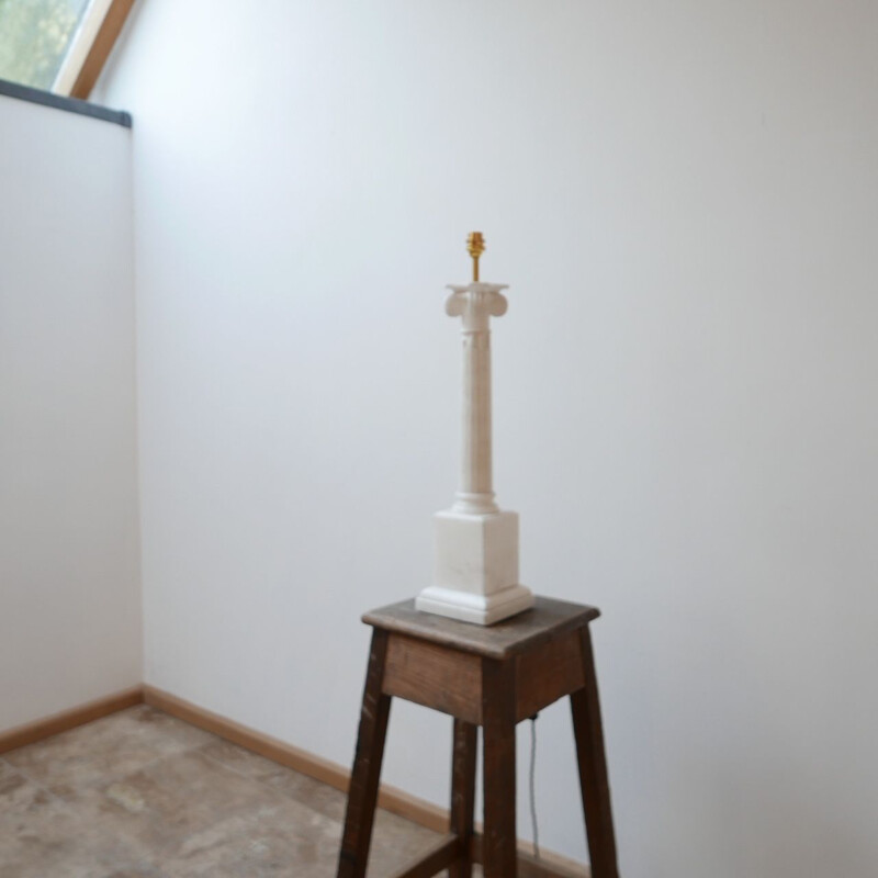 Vintage white marble column table lamp, England