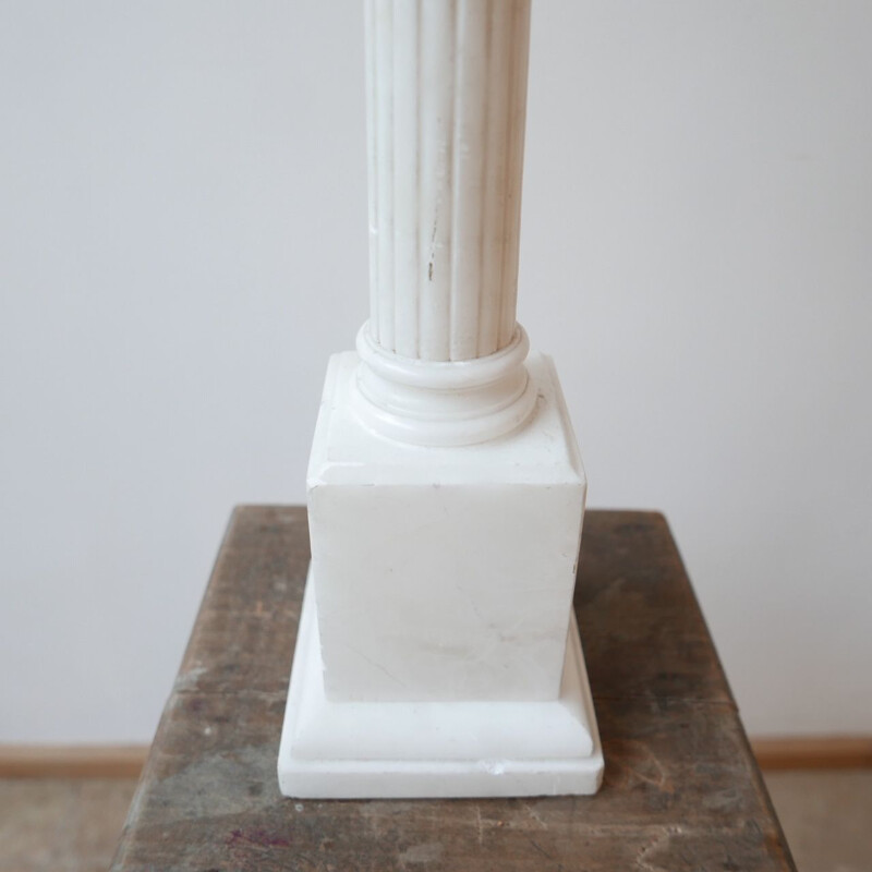 Vintage white marble column table lamp, England