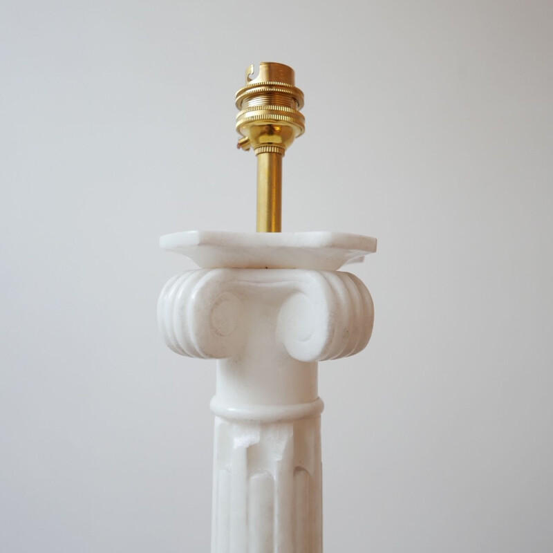 Vintage white marble column table lamp, England