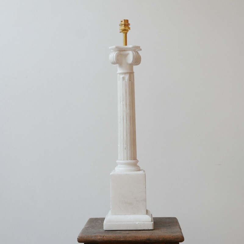 Vintage white marble column table lamp, England