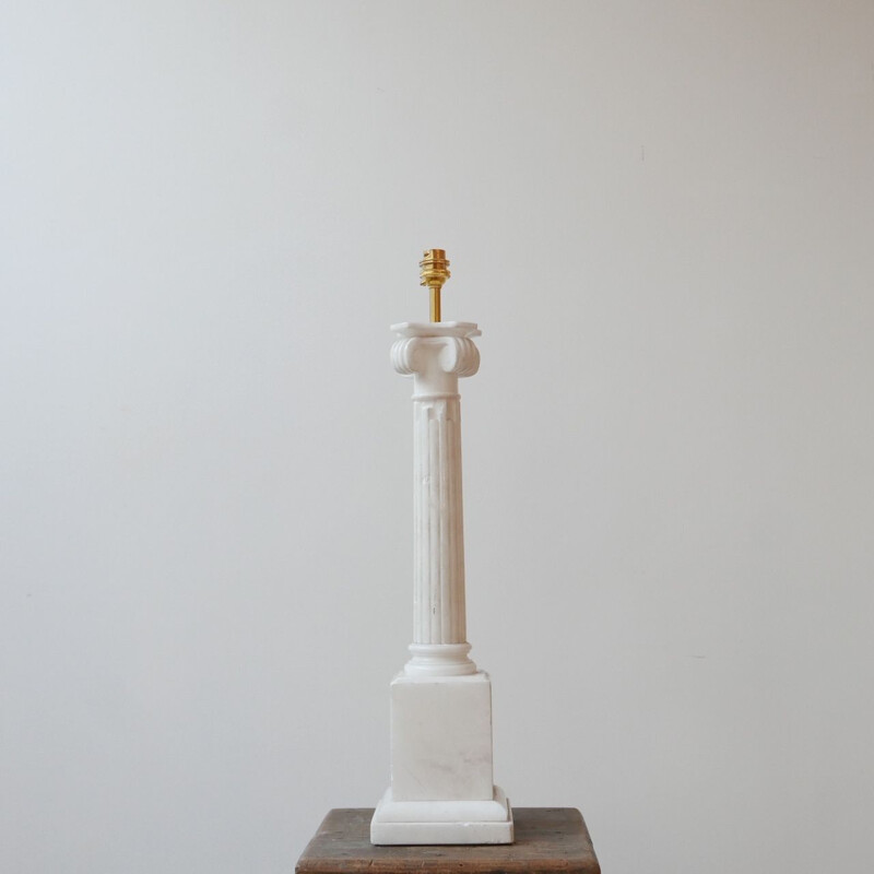 Lampe de table vintage à colonne en marbre blanc, Angleterre