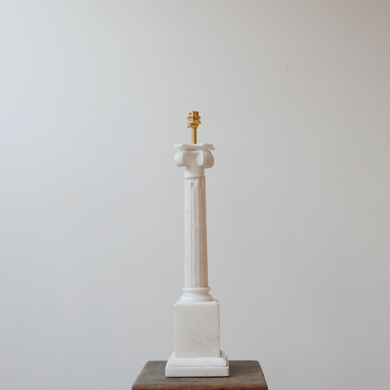 Vintage white marble column table lamp, England