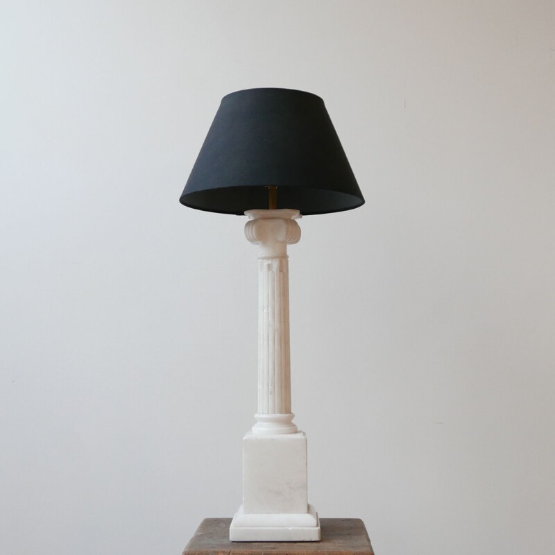 Vintage white marble column table lamp, England