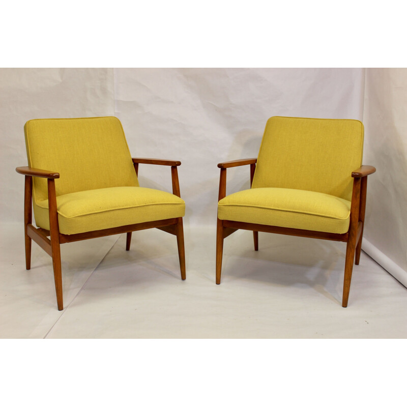 Pair of vintage yellow fabric armchairs by M. Zieliński 1960