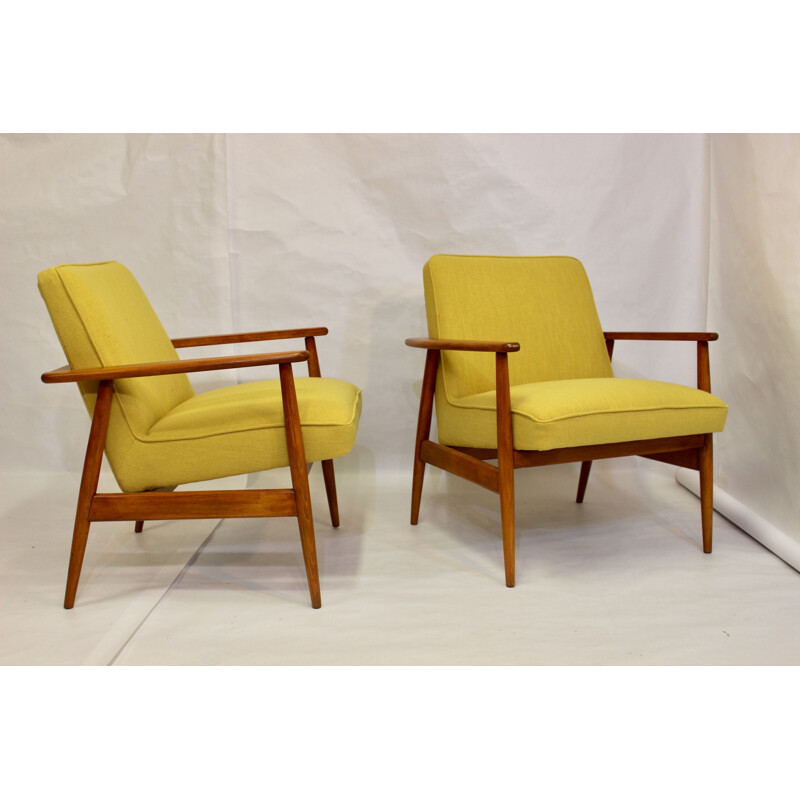 Pair of vintage yellow fabric armchairs by M. Zieliński 1960