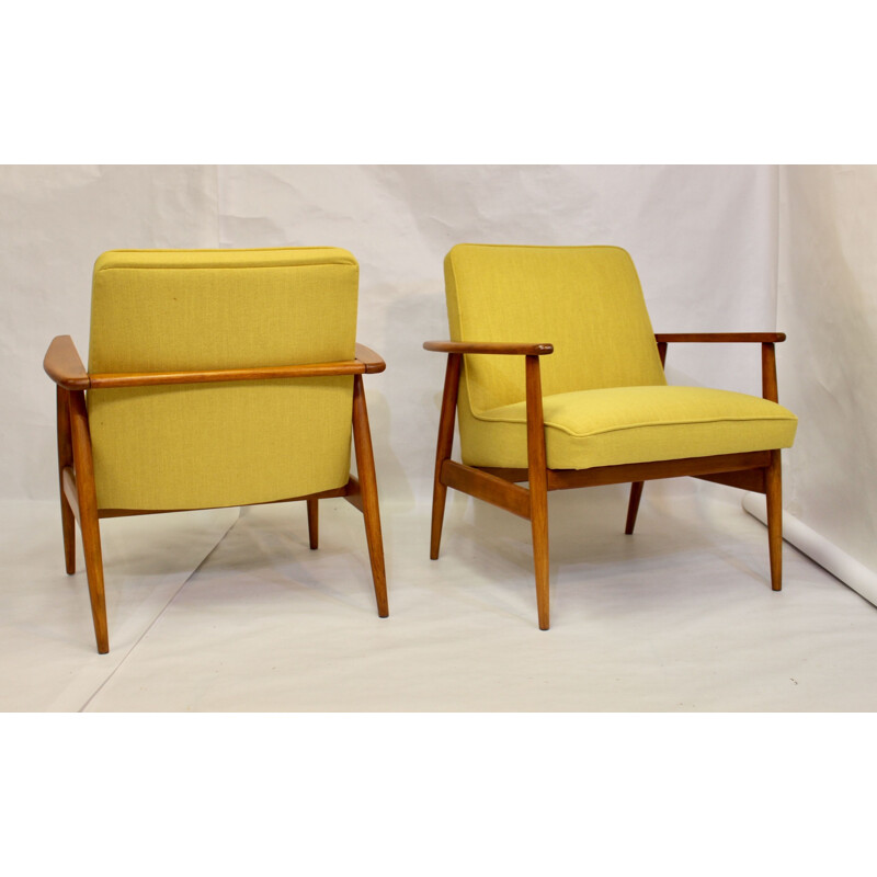 Pair of vintage yellow fabric armchairs by M. Zieliński 1960