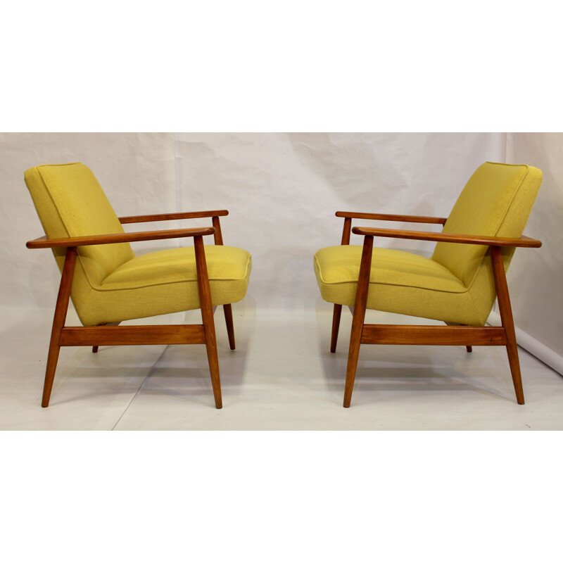 Pair of vintage yellow fabric armchairs by M. Zieliński 1960