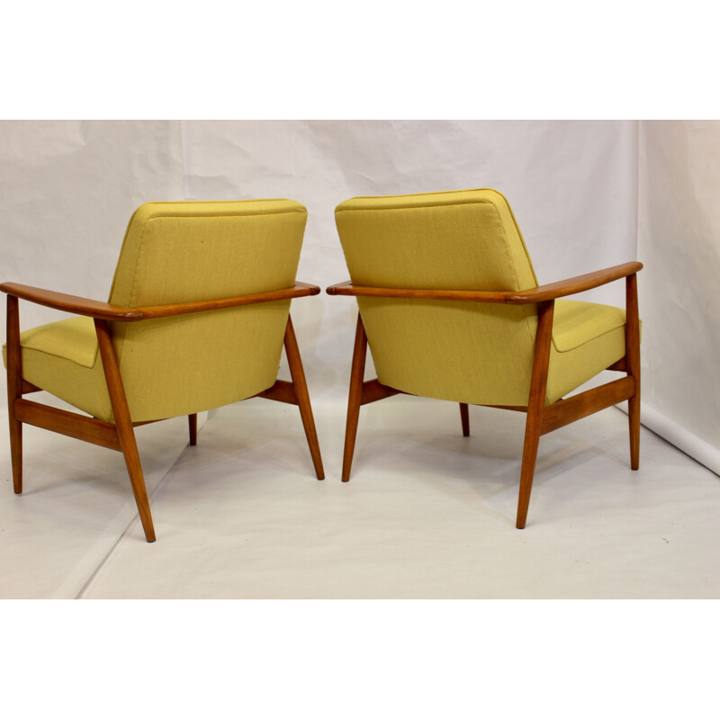 Pair of vintage yellow fabric armchairs by M. Zieliński 1960