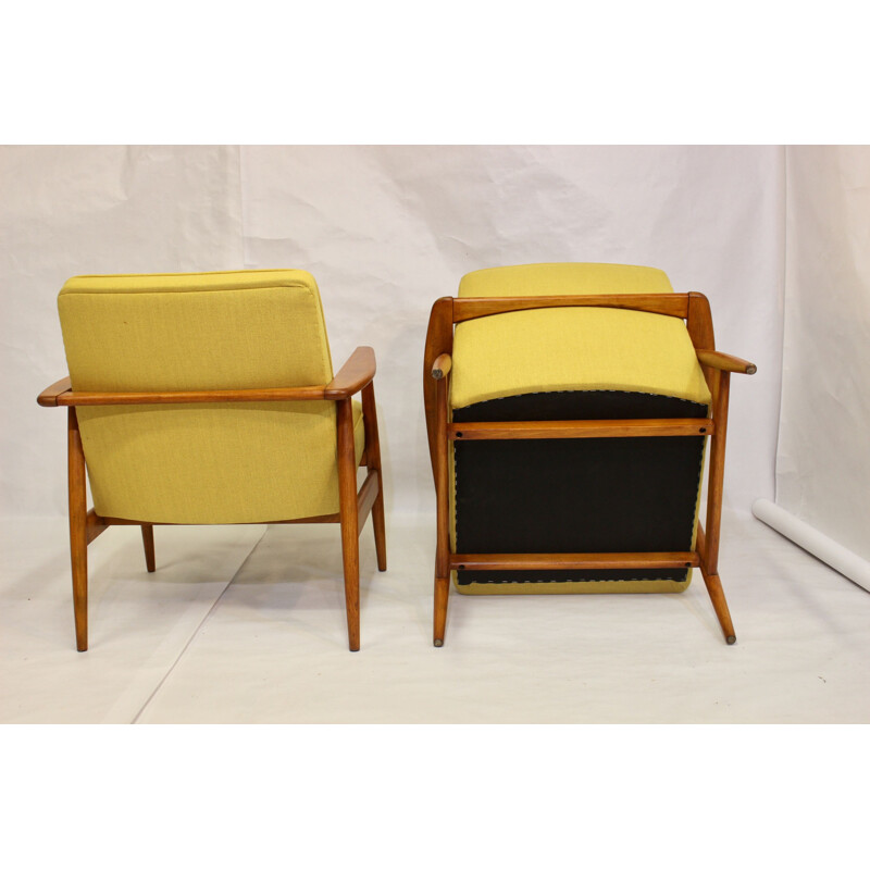 Pair of vintage yellow fabric armchairs by M. Zieliński 1960