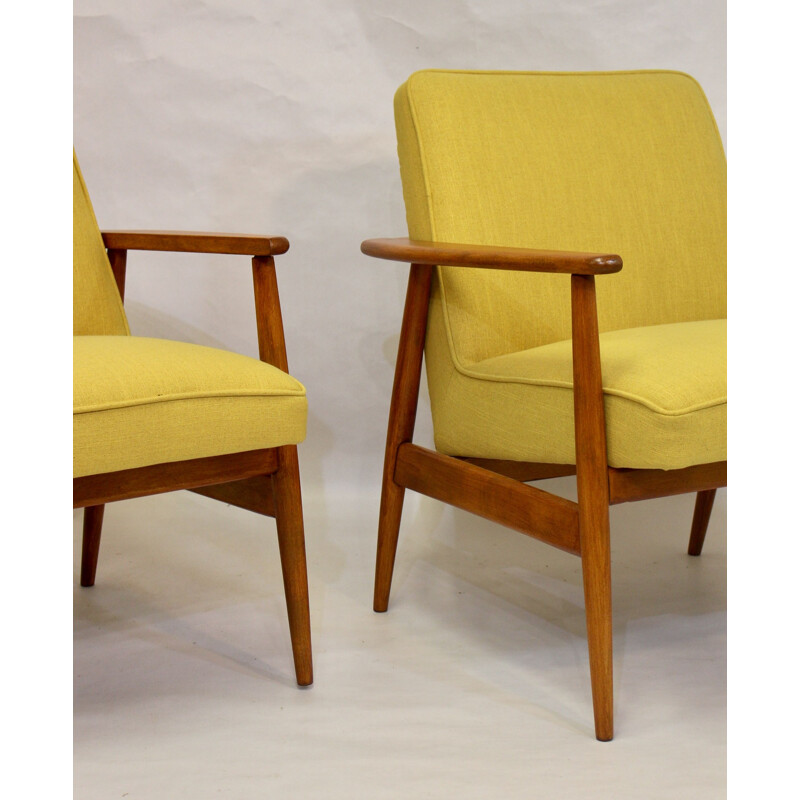 Pair of vintage yellow fabric armchairs by M. Zieliński 1960