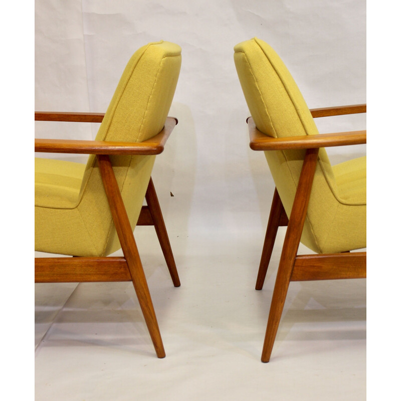 Pair of vintage yellow fabric armchairs by M. Zieliński 1960